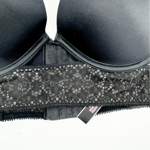 ✅ Victoria’s Secret Very Sexy Push-Up Longline Floral Lace Bra BLACK SIZE 36B - Picture 3 of 9